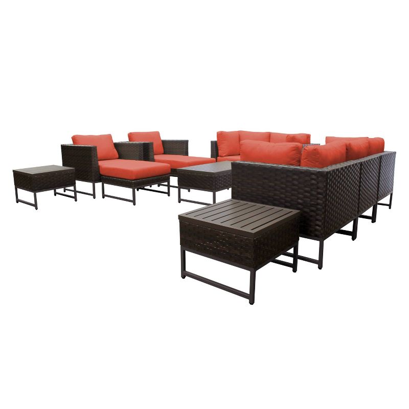 Barcelona 12pc Patio Sectional Seating Set with Cushions - Tangerine - TK Classics