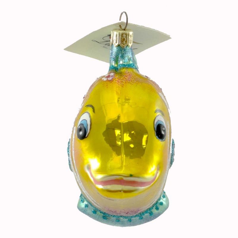 Laved Italian Ornaments Fish Gold And Teal Mouth Blown Glass Christmas  -  Tree Ornaments