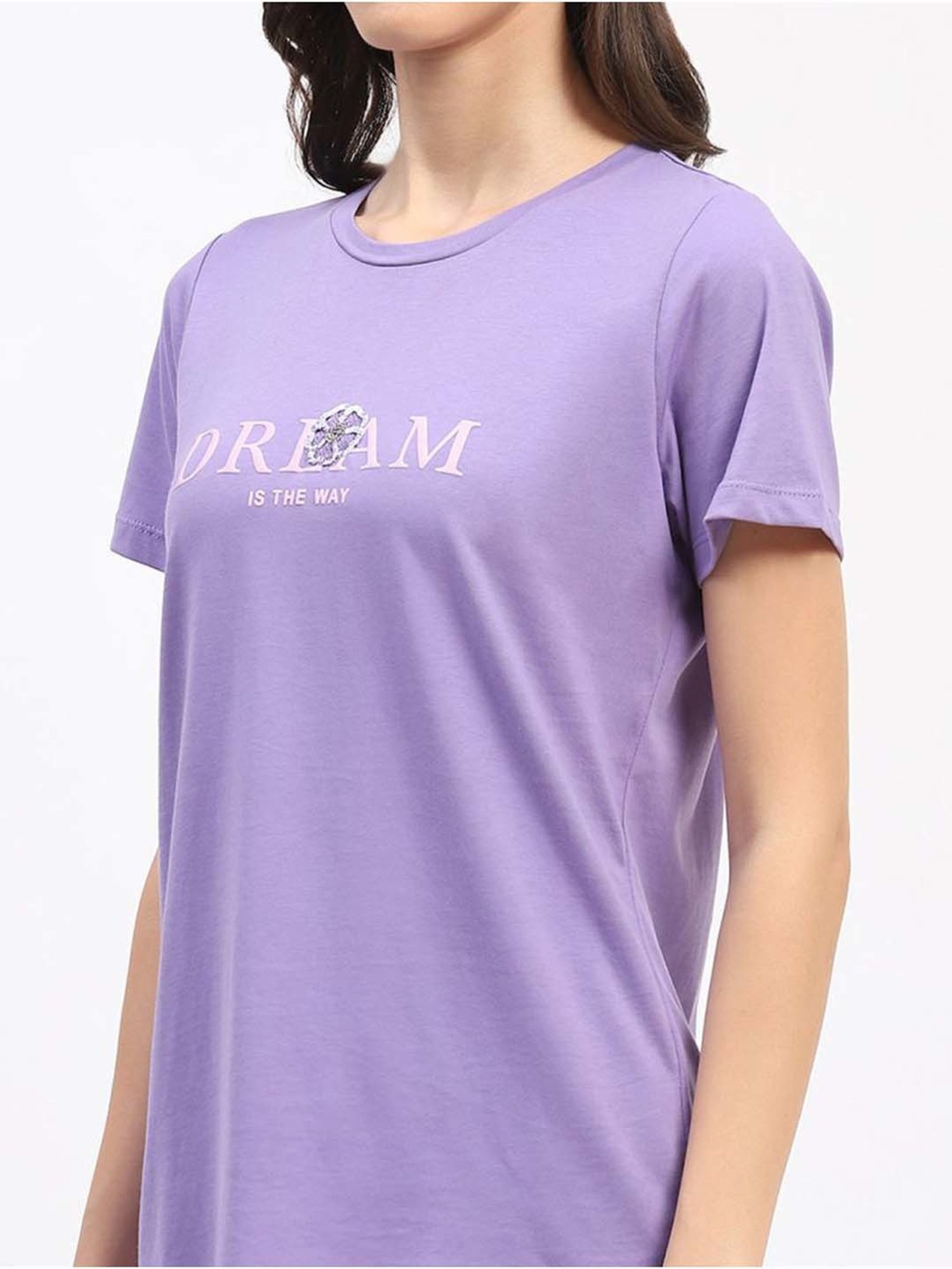 MADAME M Secret Purple Cotton Printed T-Shirt Pyjamas Set