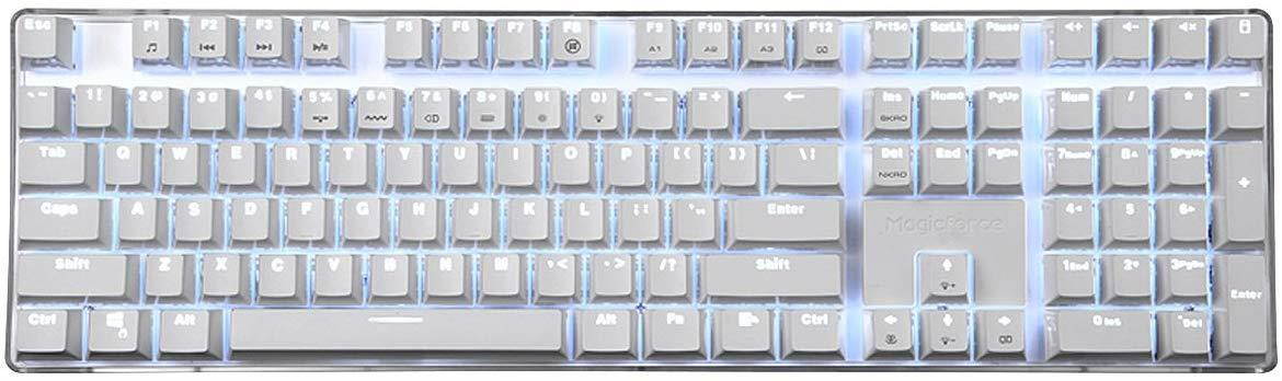 Happy Deals 20% Off Qisan Mechanical Keyboard Wired Gaming Keyboard Red Switch 100% Full Size 108 Keys GATERON Switch with White Backlight Case White Magicforce
