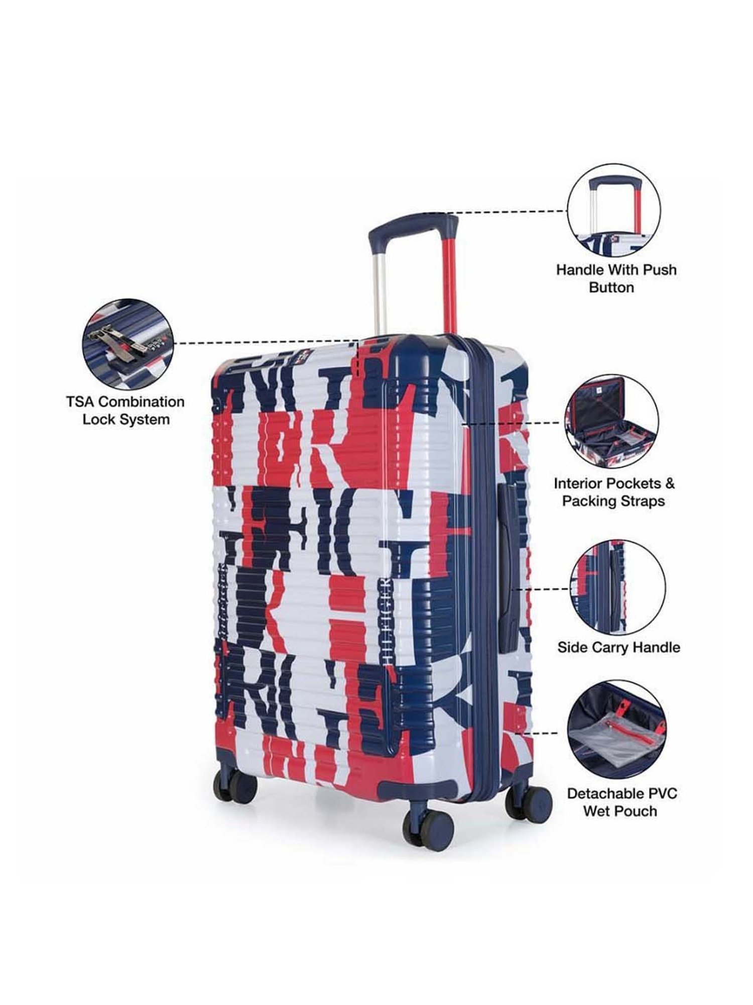 Tommy Hilfiger Red, Navy & White Colorado Spring Hard Case Printed Large Checked Luggage