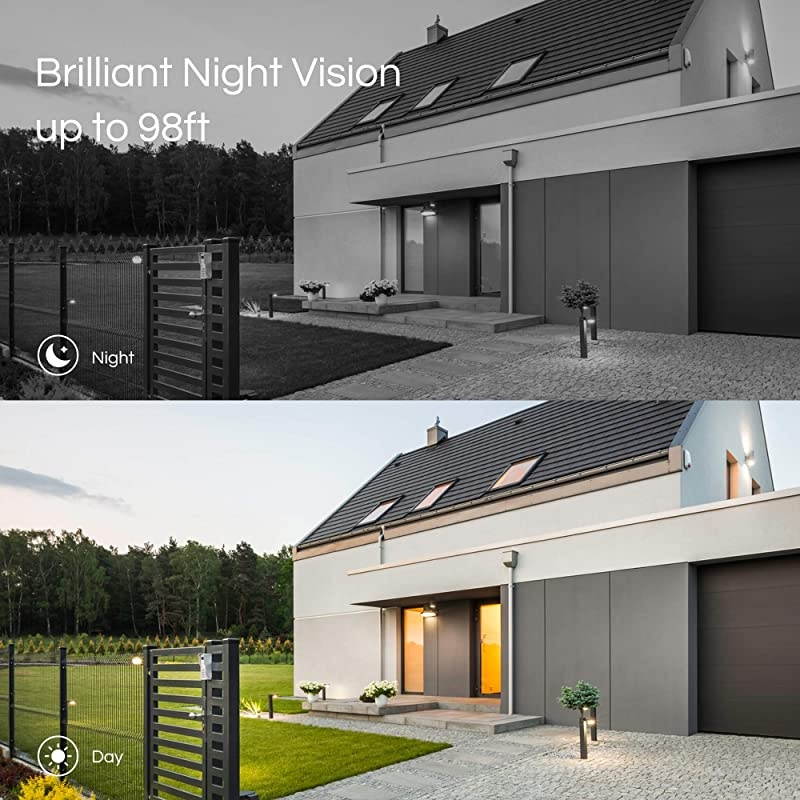 Outdoor Security Camera, Surveillance IP66 Weatherproof, 100ft Night Vision, Strobe Light & Siren Alarm, Two-Way Audio, Works with Alexa Google Home (CTQ3W)