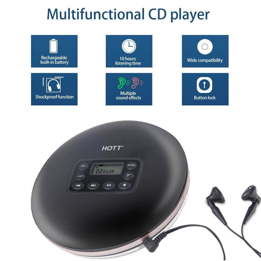 CD Player Rechargeable  CD Player Personal Disc Player with LCD Display, Music Walkman cd player for Kids &Adults