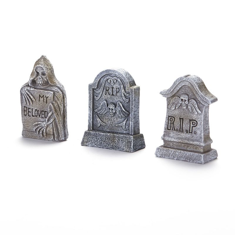 Lakeside Ceramic Tabletop Tombstones for Indoor Halloween Displays - Set of 3