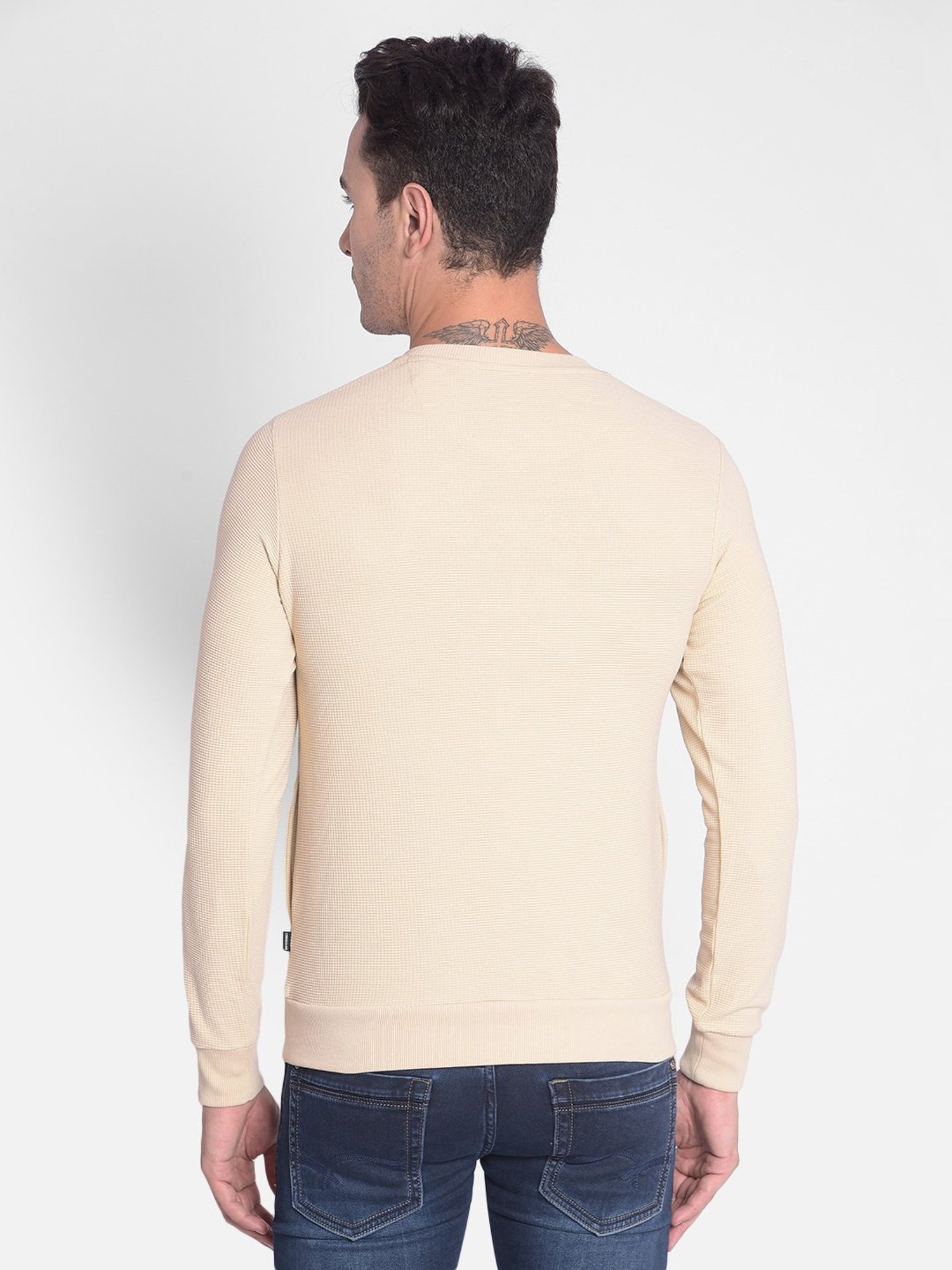 Crimsoune Club Beige Slim Fit Textured Sweatshirt