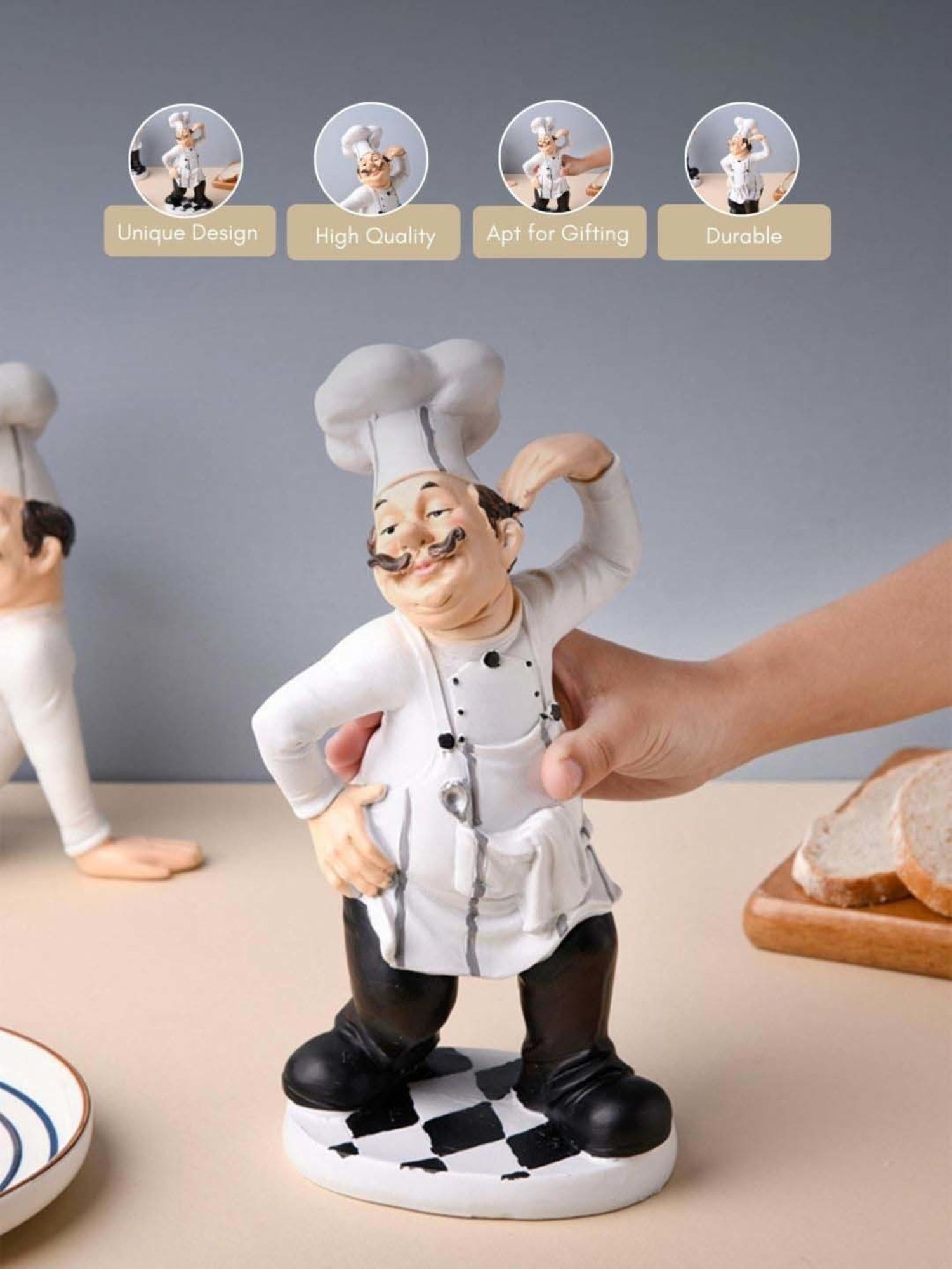 Nestasia Artisanal Black & White Resin Made Flaunting Masterchef Decor Table Showpiece For Gifting