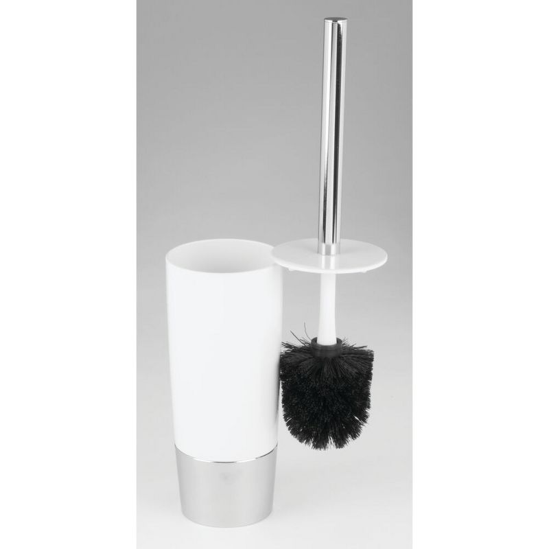mDesign 2 Piece Plastic Bathroom Set, Bowl Brush and Trash Can - White/Chrome