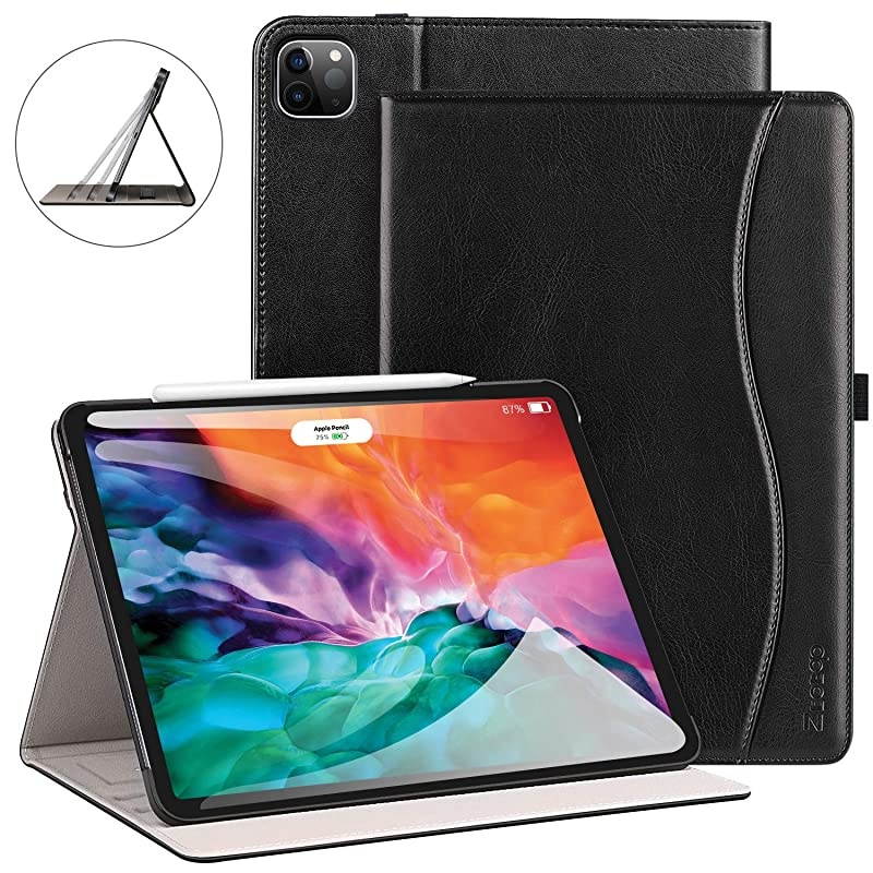 for New iPad Pro 12.9 Case 2020, Leather Folio Stand Case Smart Cover with Auto Sleep/Wake Strap Pocket Supports iPad Pencil Charging for 2020 iPad Pro 12.9 Inch 4th Generation - Black