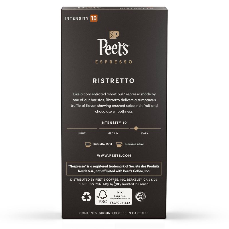 Peet's Espresso Ristretto Dark Roast Aluminum Capsules - 10ct/1.87oz