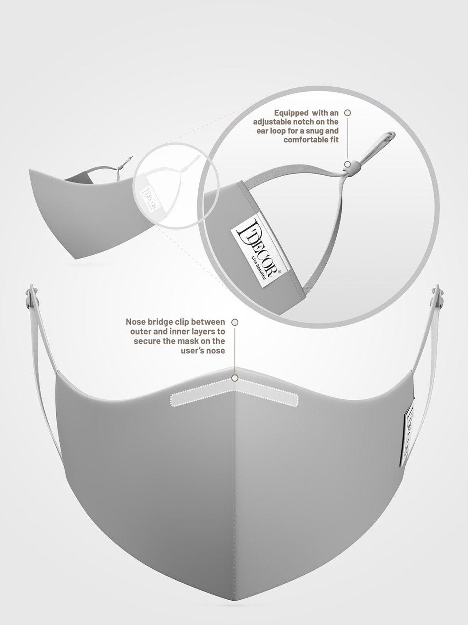 DDecor Grey Anti Viral Fabric Mask for Men - Set of 1