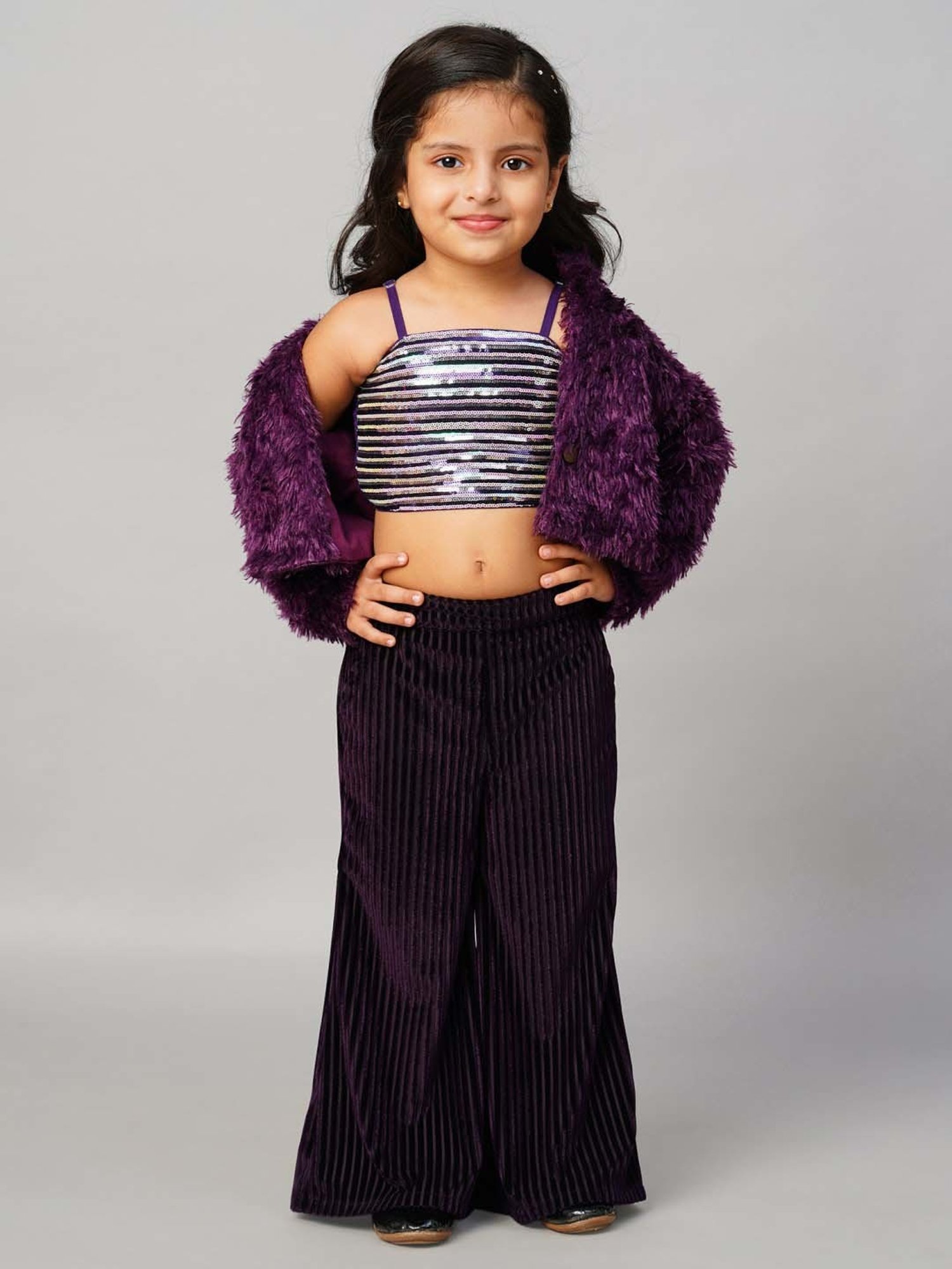 Lil Drama Kids Purple & Black Regular Fit Full Sleeves Jacket Set