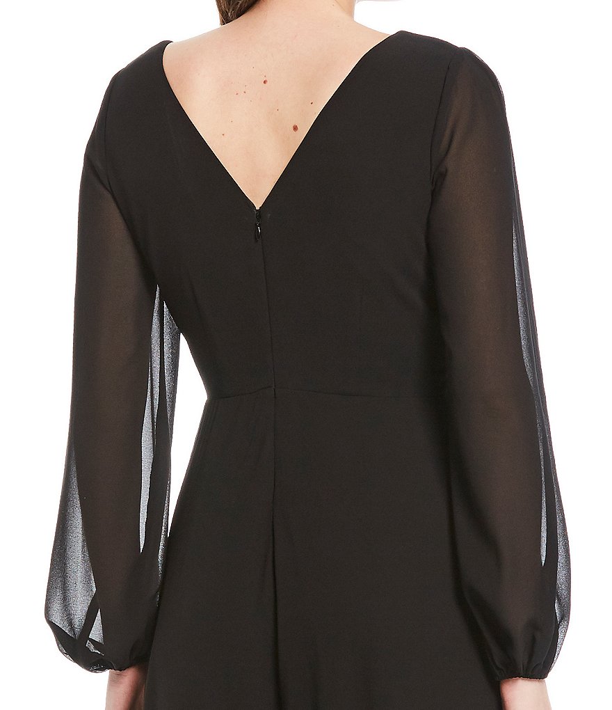 Marina Chiffon Overlay Long Sleeve V-Neck Jumpsuit