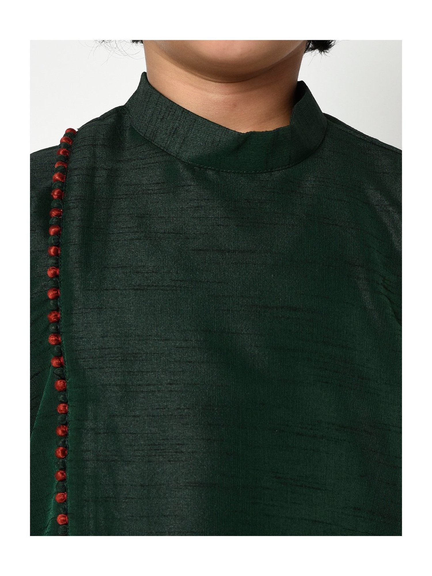 Deyann Kids Green & Maroon Solid Full Sleeves Kurta with Dhoti