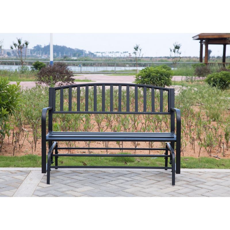 Gardenised Black Steel Patio Garden Park Yard  50" Outdoor Swing Glider Bench Powder Coated