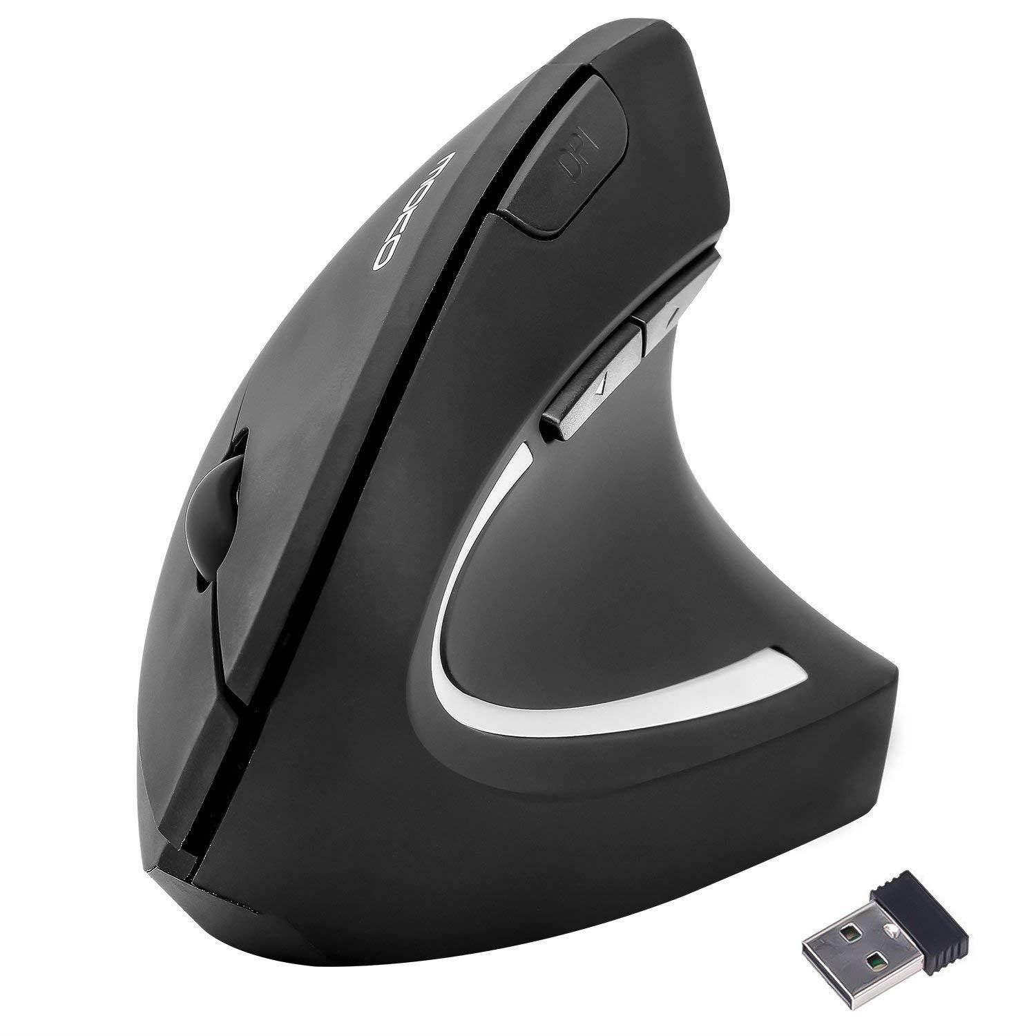MoKo Wireless Vertical Mouse, 2.4G Ergonomic Wrist Relax Mouse with 3 Adjustable DPI Levels and 6 Buttons for Laptop, PC, Notebook, Chromebook, Macbook - Black