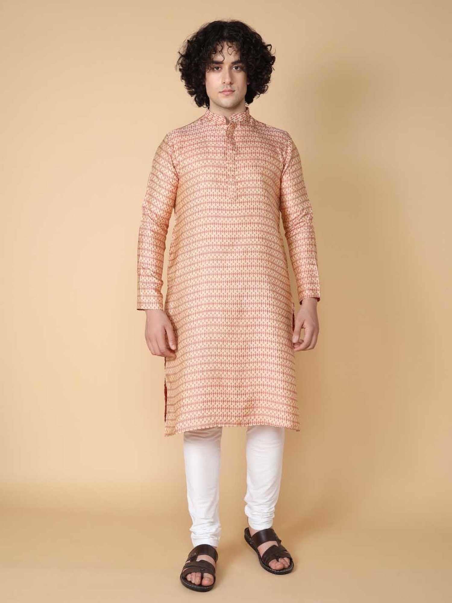 TABARD Red & White Regular Fit Kurta & Pyjamas Set