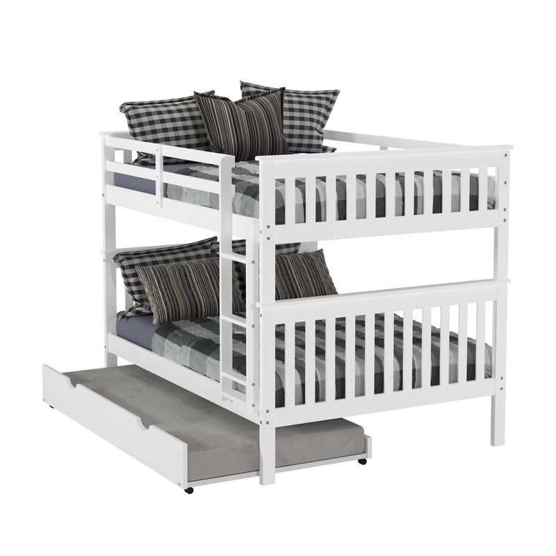Full/Full Mission Bunk Bed with Trundle Bed White - Donco Kids