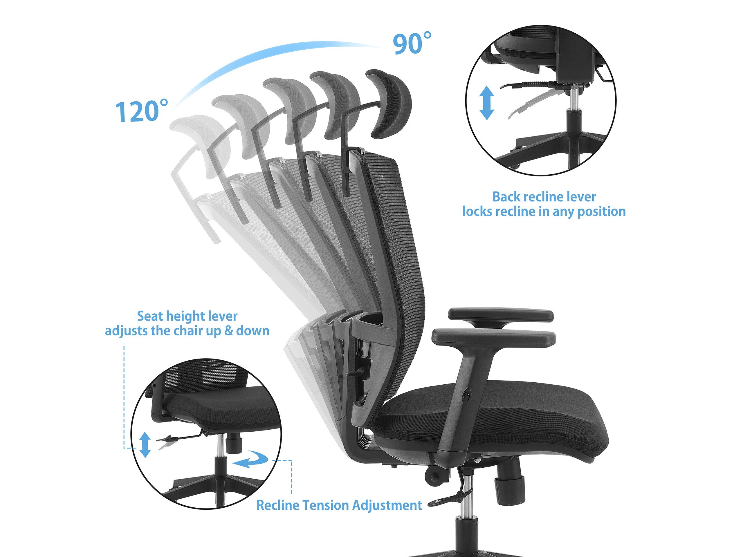 WORKSMYTH Breathable Mesh Ergonomic Office Chair Gaming Chair, Adjustable Headrest Chair Armrest, Lumbar Support and Casters