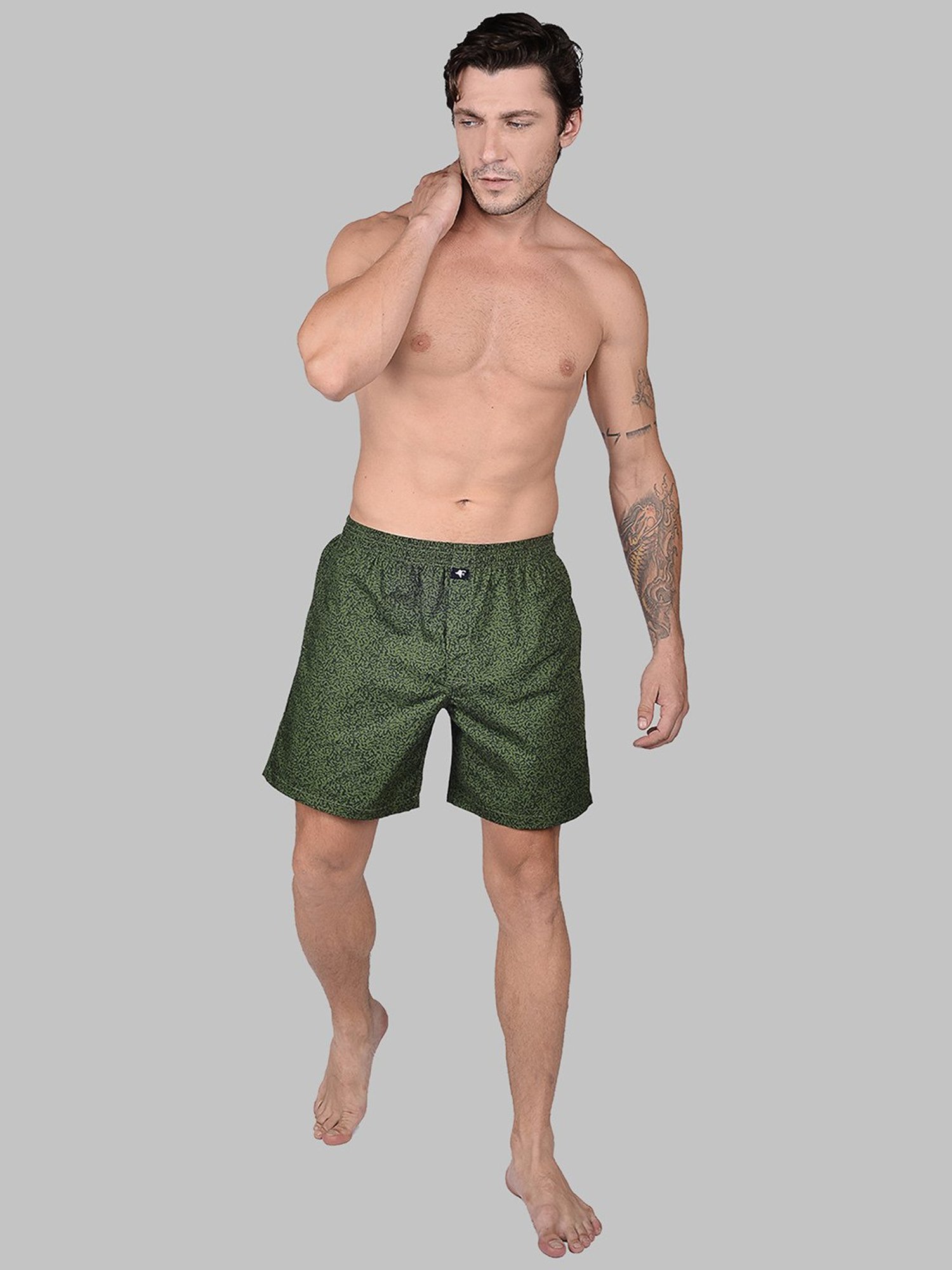 Frenchie Green Relaxed Fit Printed Boxers