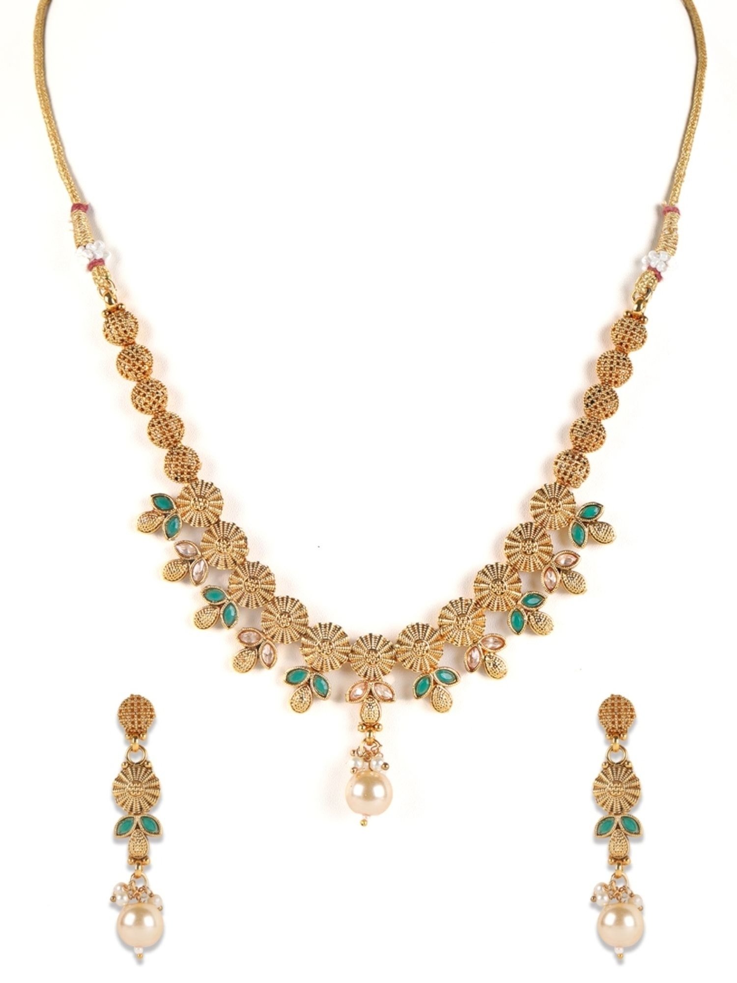 Aatmana Gold-Plated & Green Stone Studded Handcrafted Necklace Set