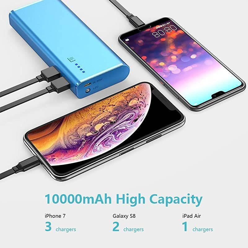 Portable Charger 10000mAh,  USB Power Bank External Battery Pack with Flashlight Compatible with iPhone XR 8 Plus X iPad Samsung Galaxy S8 Note 8 Smartphones Tablet (Black) [Upgraded 2021]