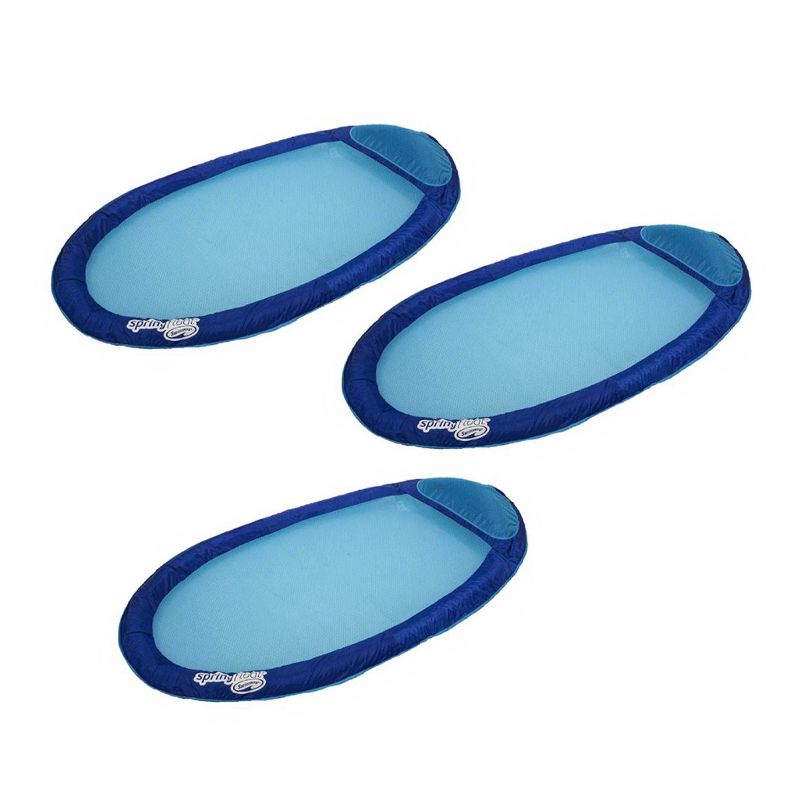 SwimWays Water Hammock Styled Spring Swimming Pool Mesh Float Recliner Lounge w/ Carry Bag, For Pool and Lake Days, Blue (3 Pack)