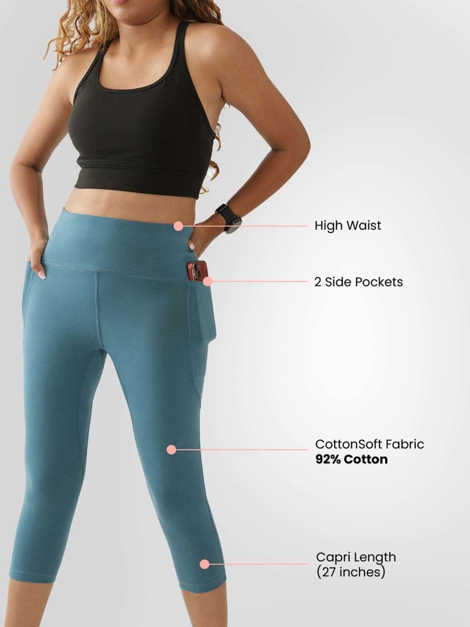 BlissClub Blue Cotton Sports Capris