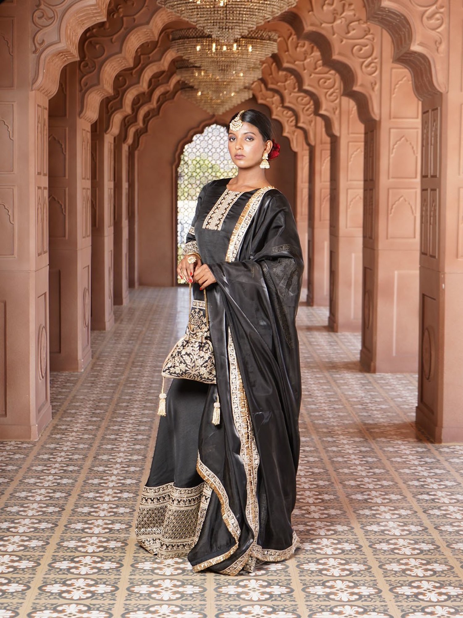 Monk and Mei Dua Lahori Kurta with Silk Sharara & Dupatta