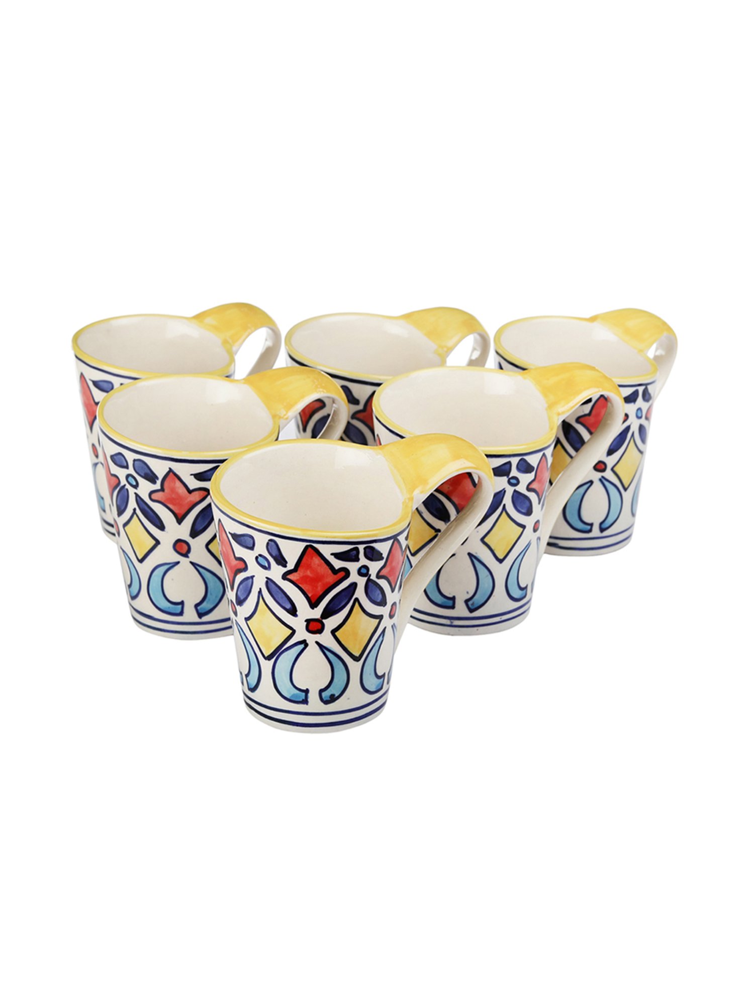 JCPL White & Red Ceramic Cup (0.18 L) - Set of 6
