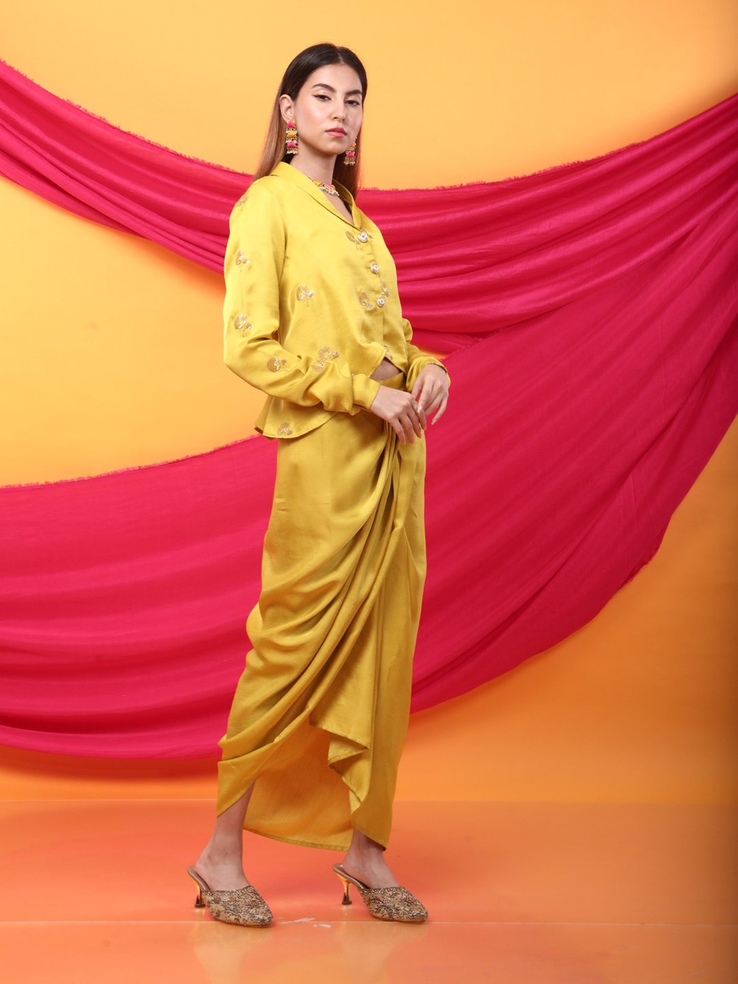 Monk & Mei Gulabo Dhoti and Jacket Co-ordSet-Canary Yellow