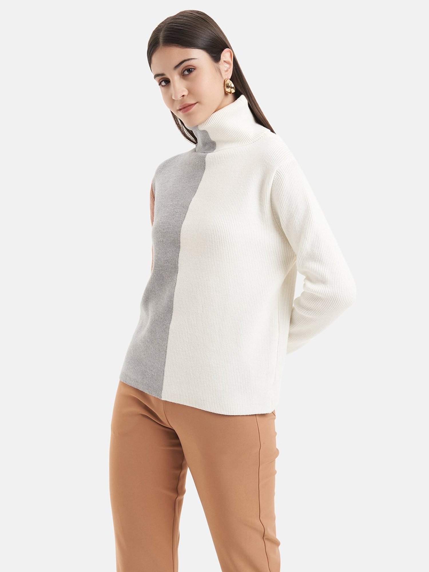 Kazo White & Grey Color-Block Pullover