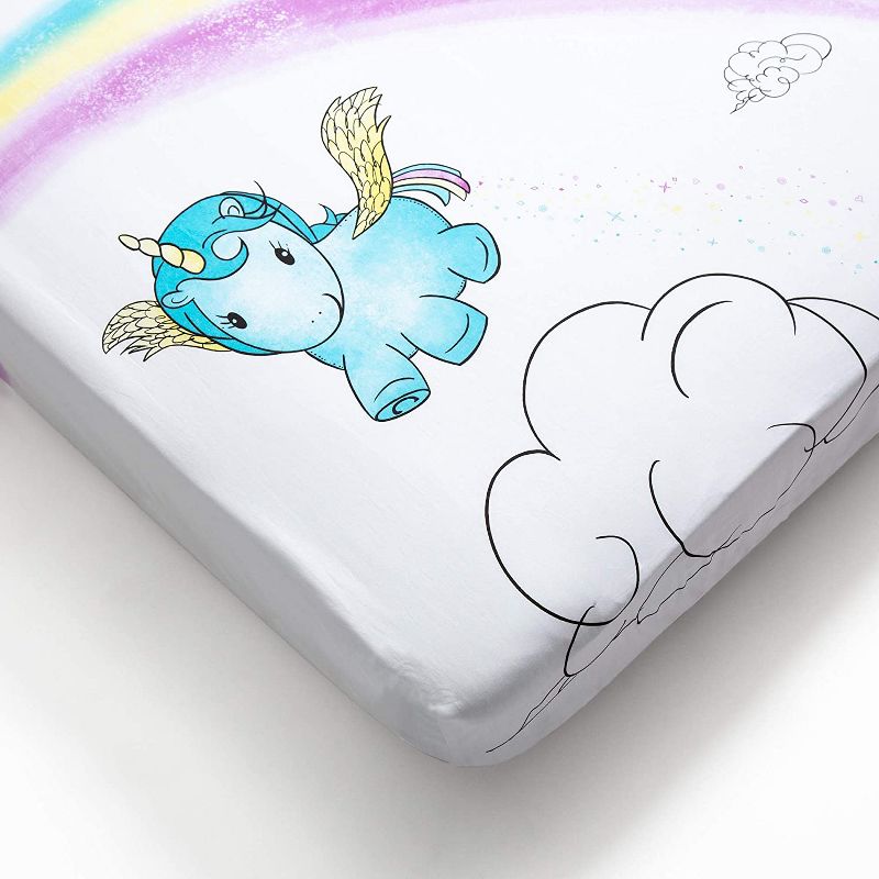 JumpOff Jo Fitted Crib Sheet, Cotton Crib Sheet for Standard Sized Crib Mattresses, Hypoallergenic and Breathable, 28" x 52",  Unicorn Pixie Dust