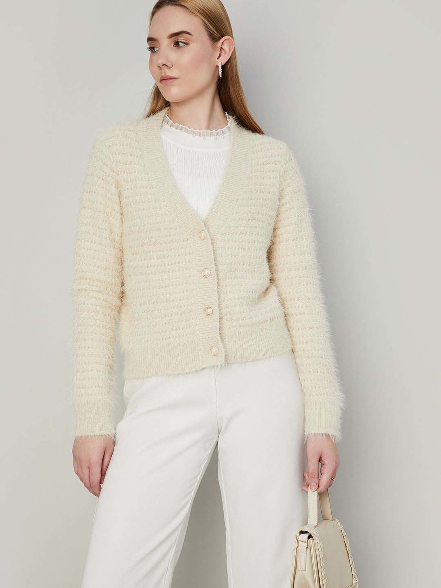 Code by Lifestyle Cream Self Pattern Cardigan