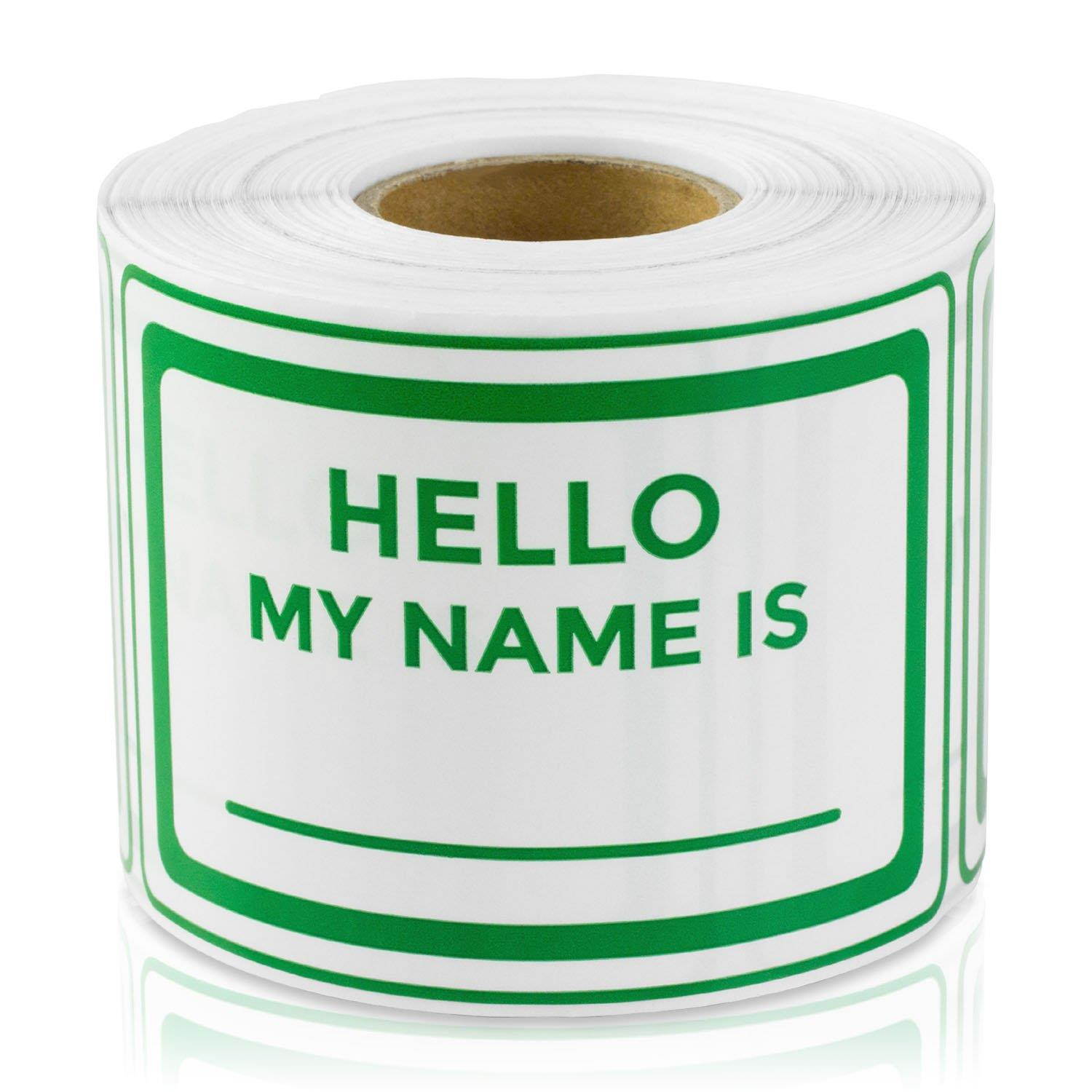 Hello My Names is 2" x 3" Name Tag Badges for Kids, Employees, reunions, Professionals, Parties, School, Events Labels Stickers (Green / 300 Labels per roll / 4 Rolls)
