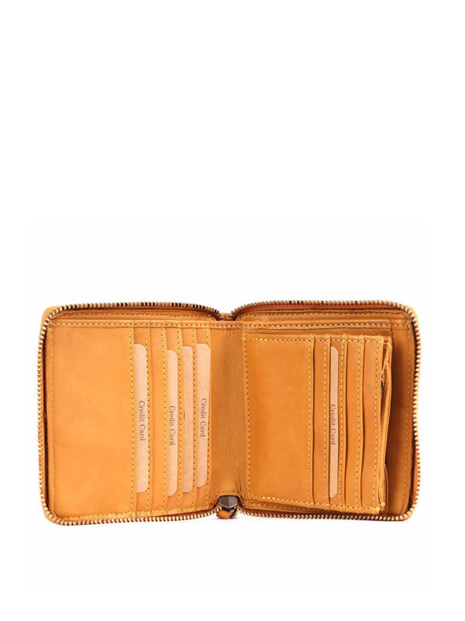 KOMPANERO Marquis Mustard Leather Textured Zip Around Wallet