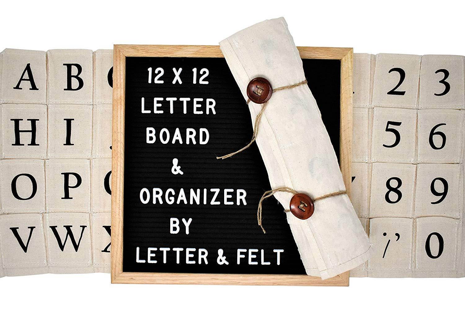 Premium 12x12 Letter Board with Letter Organizer - Changeable Black Felt Vintage Letter Board Sign by Letter&Felt
