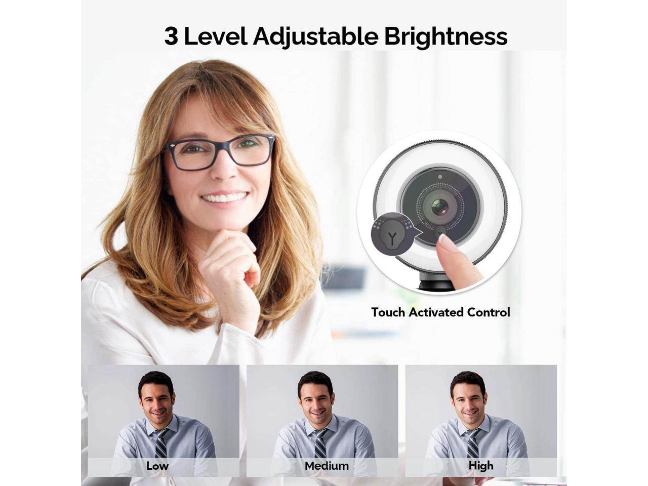 PC Webcam for Streaming HD 1080P, Light Correction & Autofocus USB Computer Web Camera Video Cam for Mac Windows Laptop Conferencing Gaming with Microphone & Ring Light (Tripod Included)