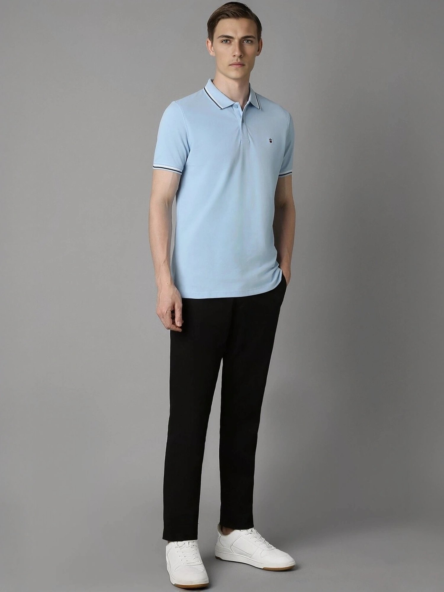Louis Philippe Blue Cotton Slim Fit Polo T-Shirt