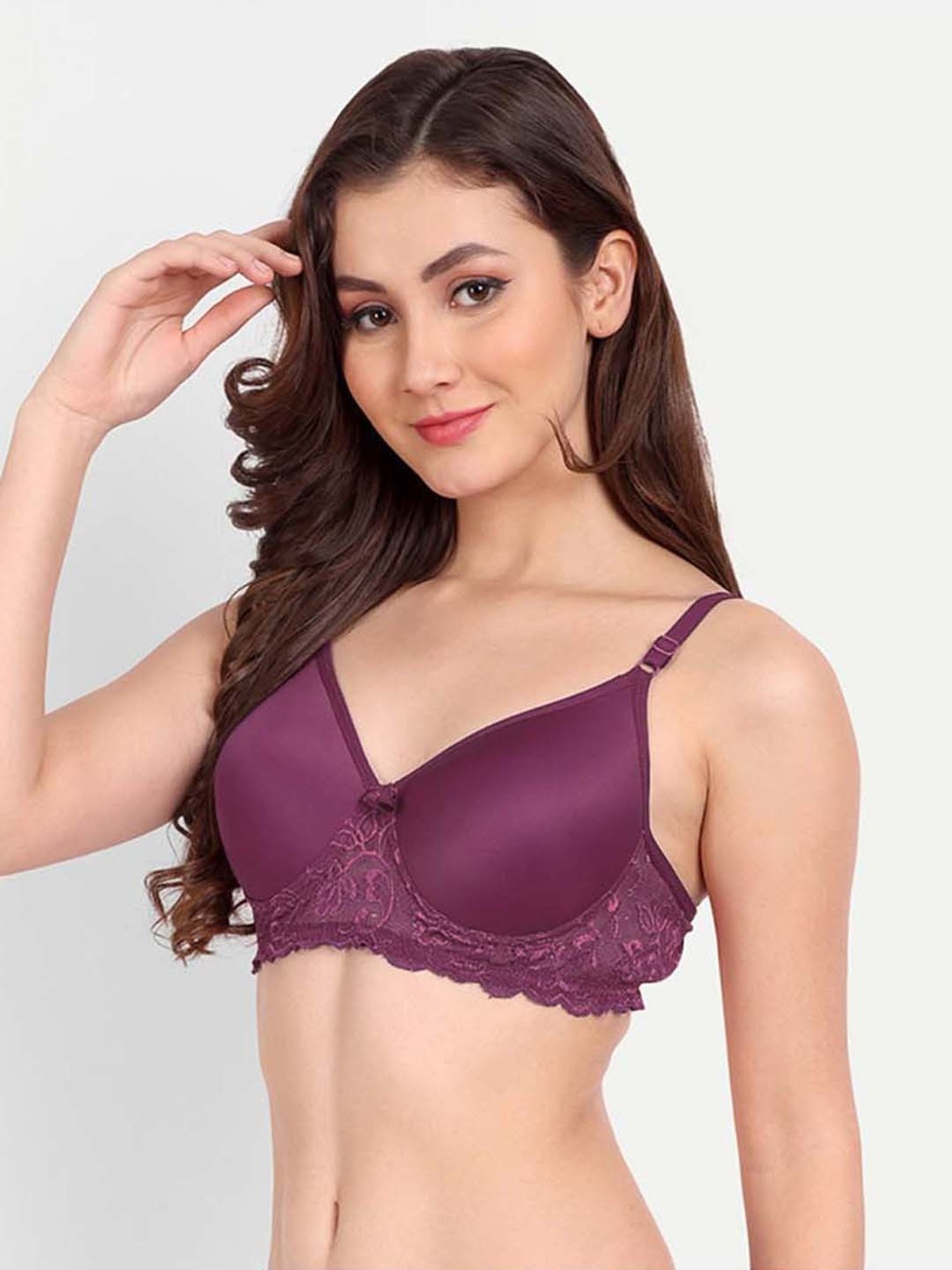 FIMS: Fashion is my Style Purple & Maroon Lace Work Everyday Bras - Pack Of 2