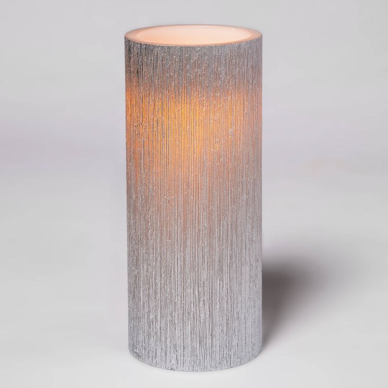 7"x 3" LED Unscented Metallic Silver Pillar Candle - Threshold™