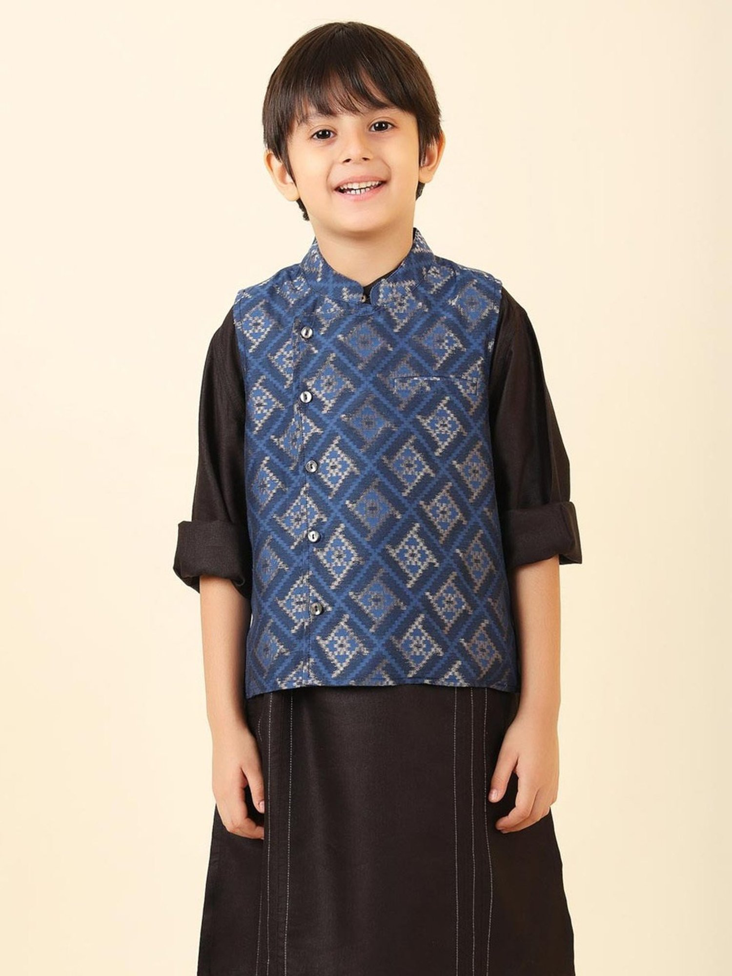 Fabindia Kids Blue Printed Jacket
