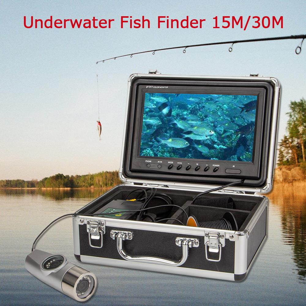 30m Dual lens 9" HD LCD Monitor Fish Finder Underwater Fishing Video Record DVR