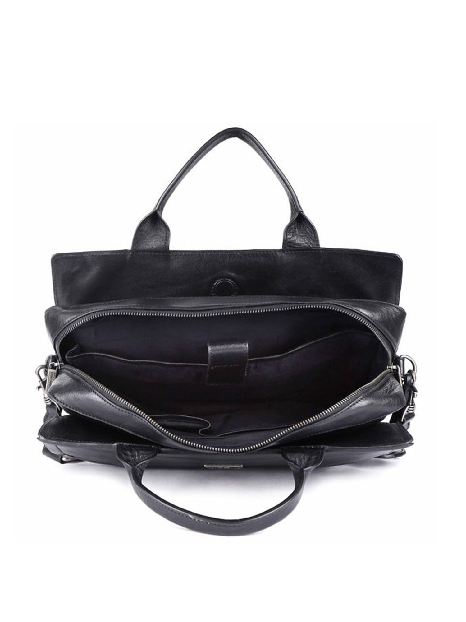 KOMPANERO Alexander Black Leather Solid Messenger Bag