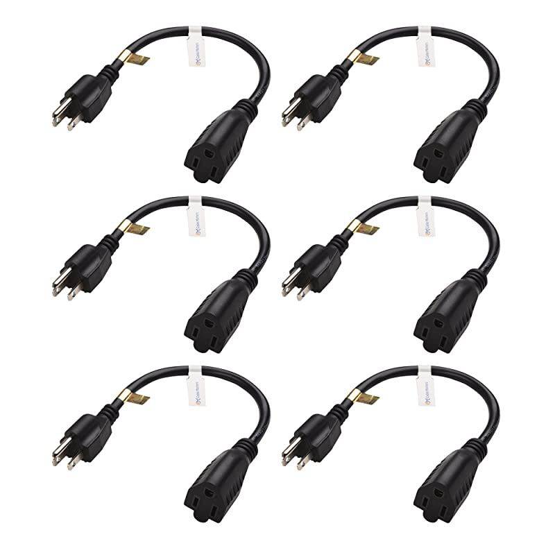 6Pack 16 AWG Heavy Duty 3 Prong AC Power Extension Cord Power Extension in 1 Foot NEMA 515P to NEMA 515R
