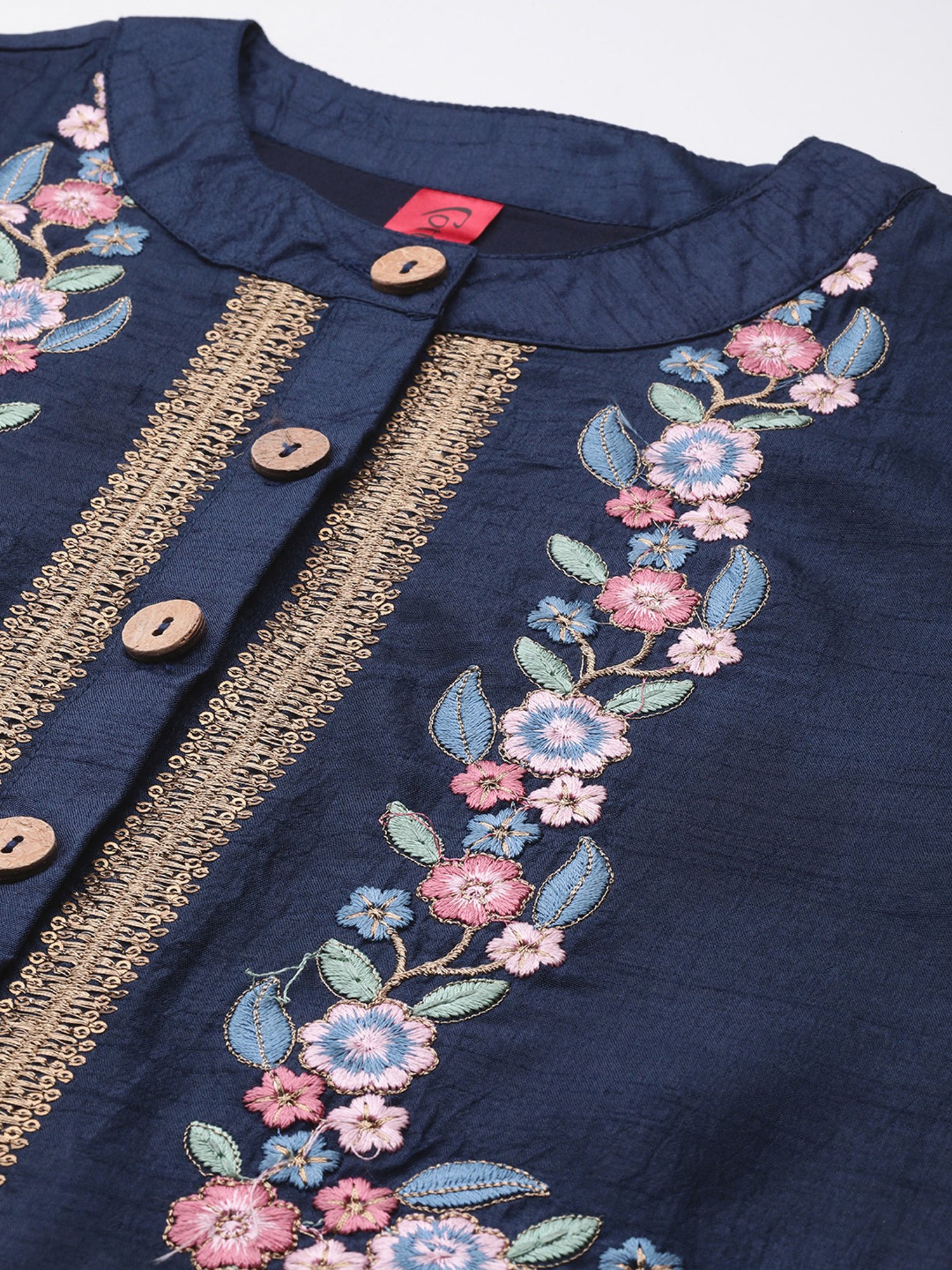Cottinfab Blue Silk Embroidered Top