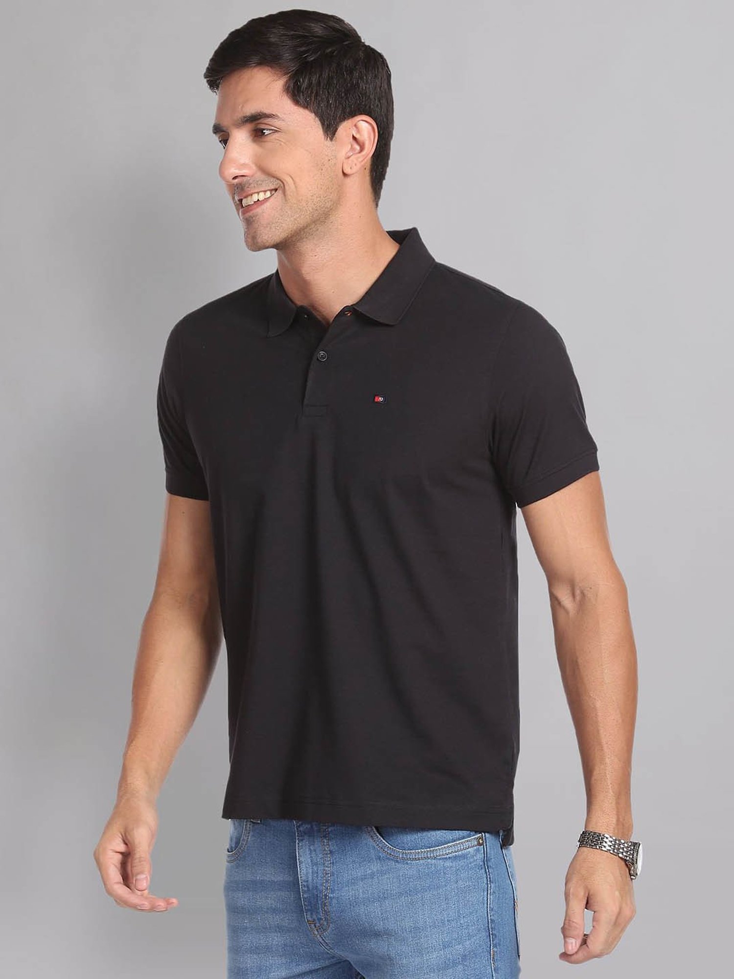 AD by Arvind Black Slim Fit Polo T-Shirt