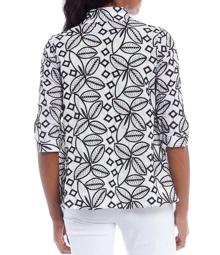 Ali Miles Petite Size Open Mesh Two Button Front 3/4 Sleeve Jacket