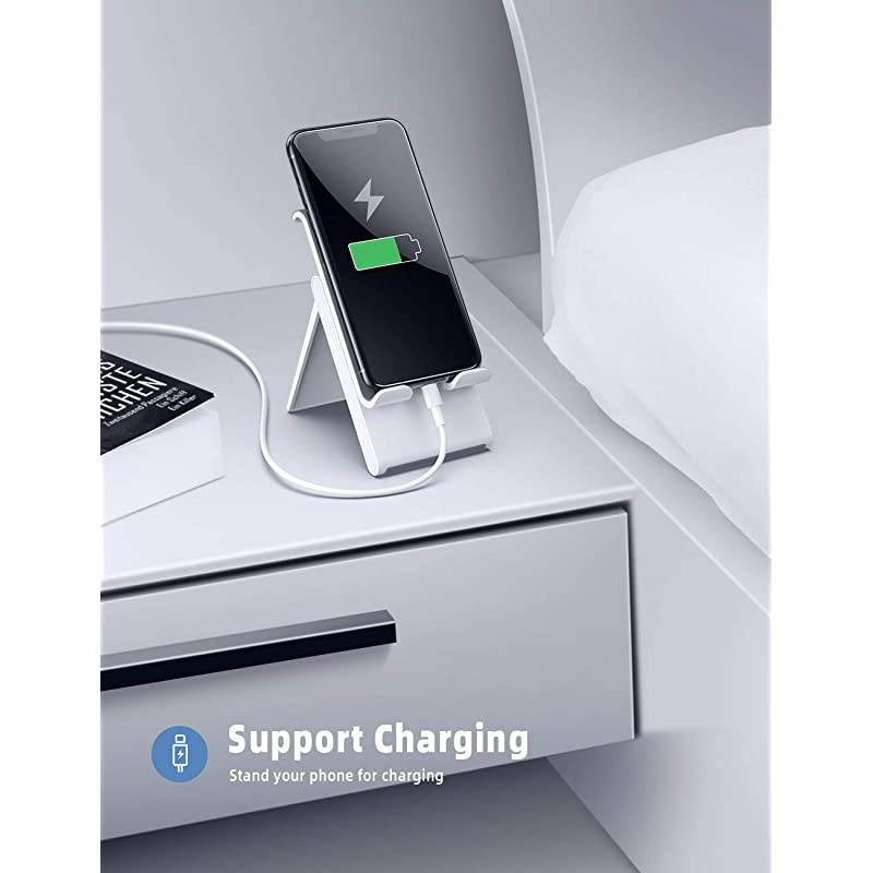 Adjustable Cell Phone Stand Foldable Portable Holder Cradle for Desk Desktop Charging Dock Compatible with Phone 12 Mini 11 Pro XS Max XR X 8 7 6S Plus Galaxy S10 S9 S8 Smartphones Gray