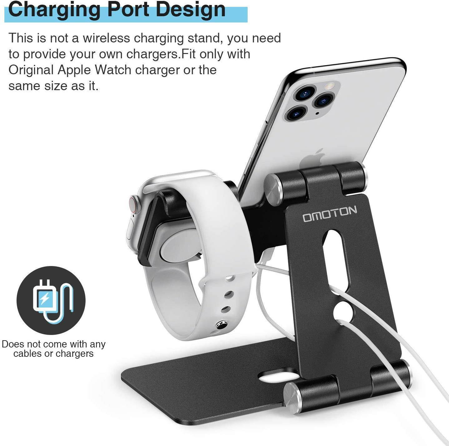 Cell Phone Stand for Apple Watch - OMOTON 2 in 1 Aluminum Foldable Charging Dock Stand for Apple Watch 5/4/3/2/1 and iPhone 11/11 Pro/11 Pro Max/XR/Xs/Xs Max (Black)