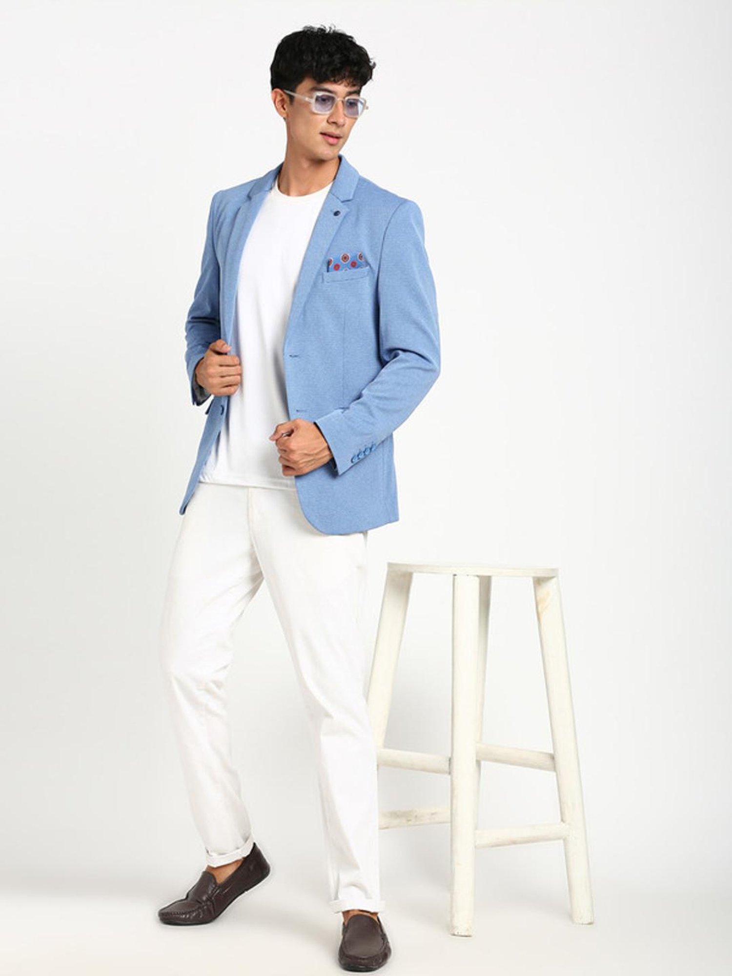 Turtle Blue Slim Fit Texture Blazer